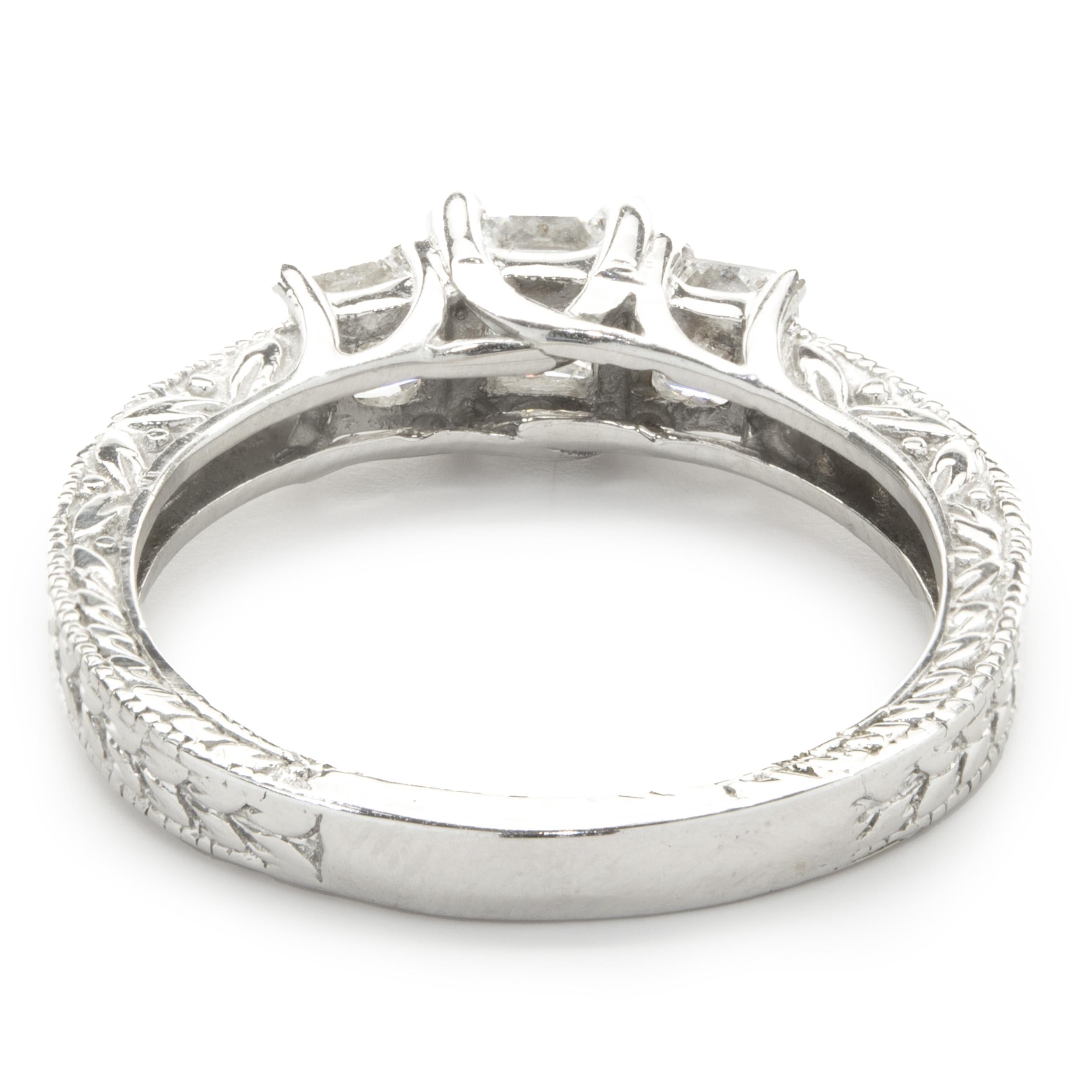 Taille princesse Bague de fiançailles en or blanc 14 carats avec diamant taille princesse