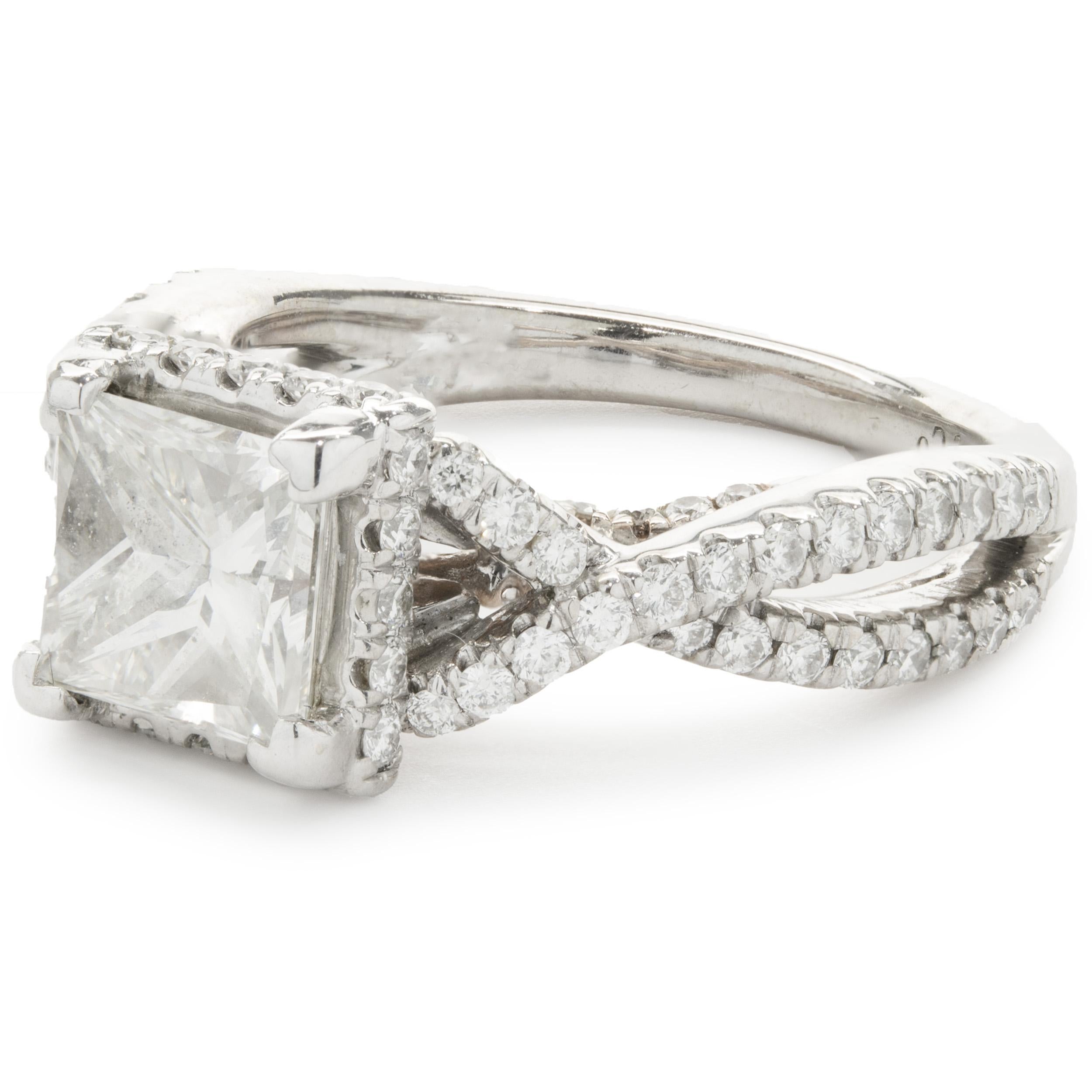 Women's Gabriel & Co. 14 Karat White and Rose Gold Princess Cut Diamond Engagement Ring For Sale