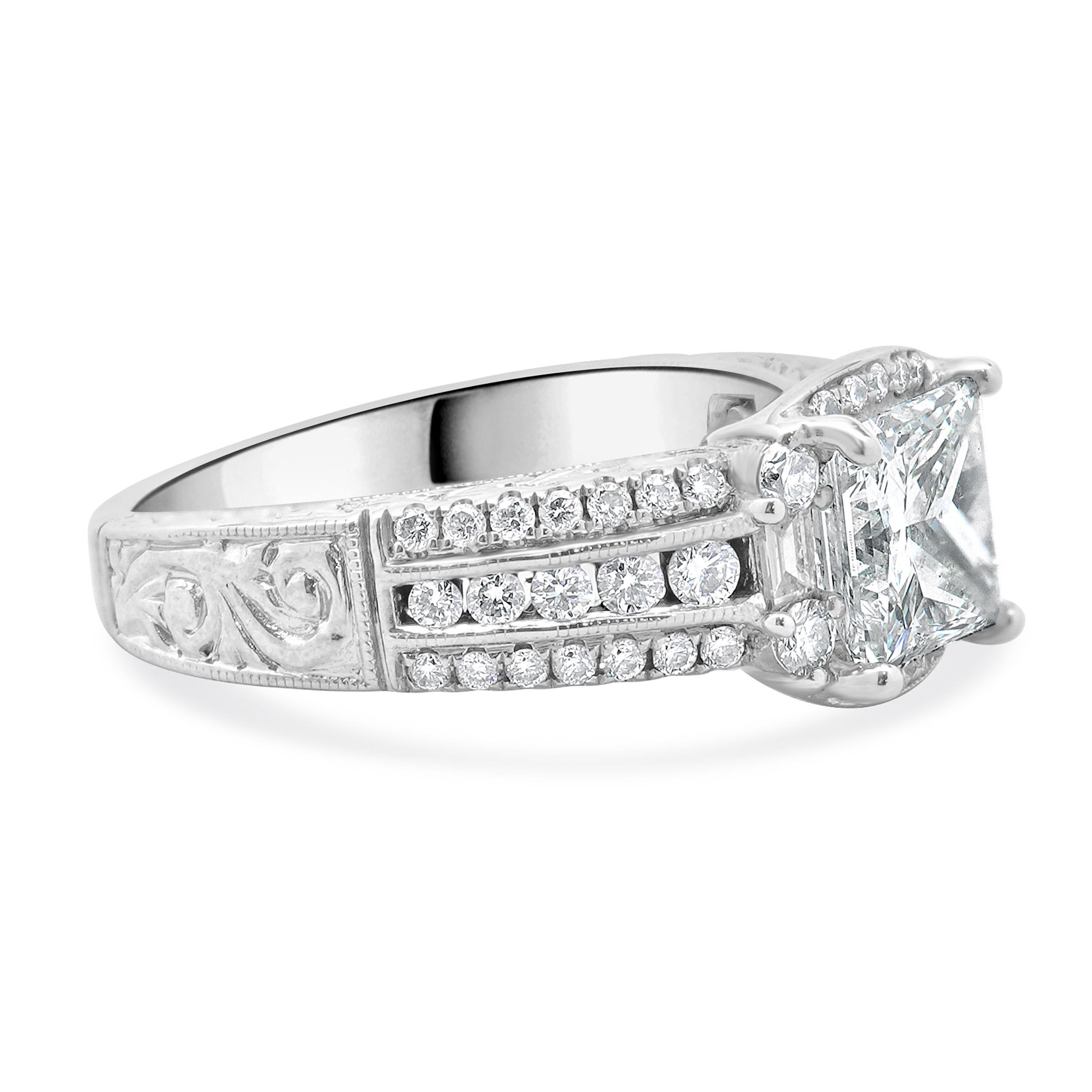 Women's 14 Karat White Gold Princess Cut Diamond Engagement Ring For Sale