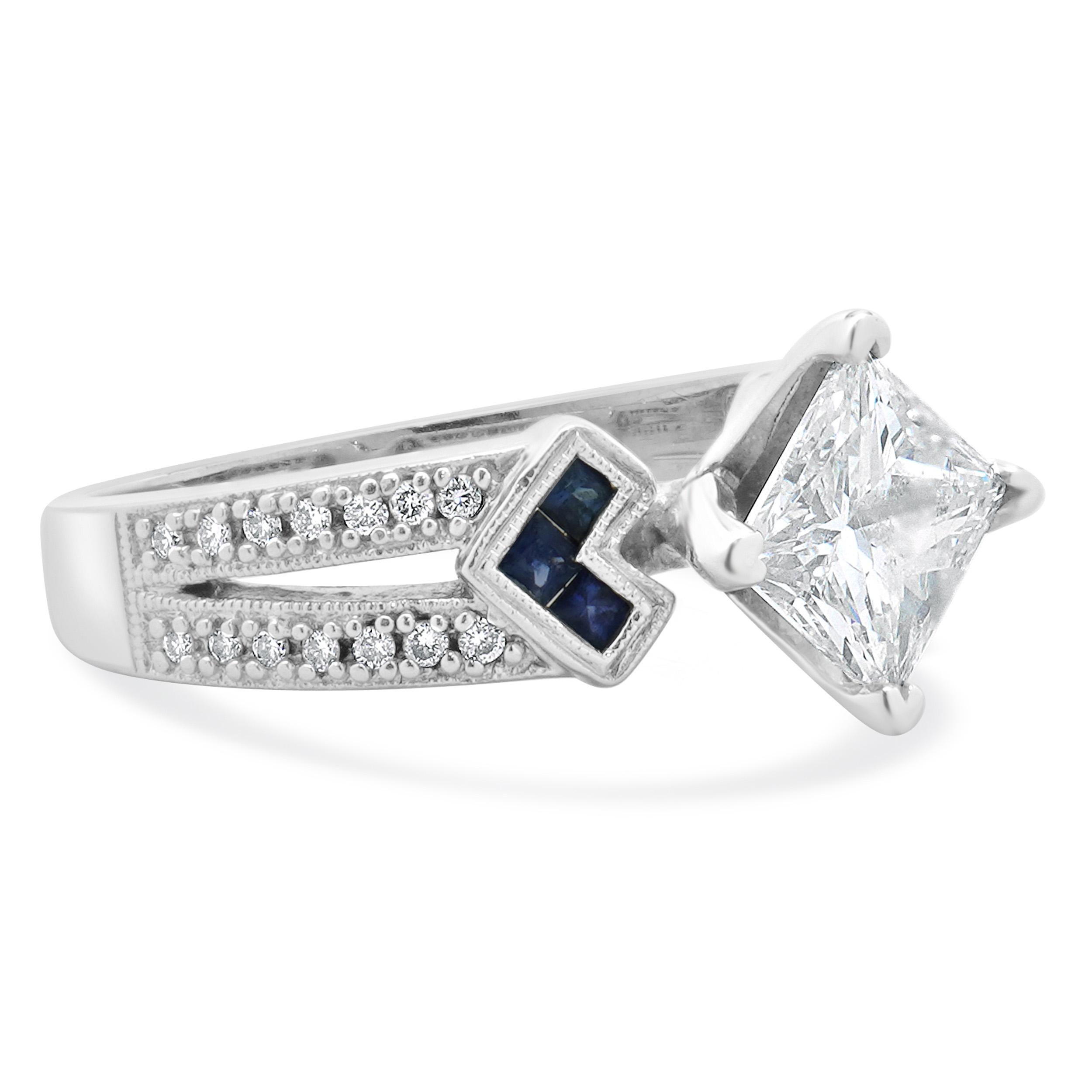 Women's 14 Karat White Gold Princess Cut Diamond Engagement Ring For Sale
