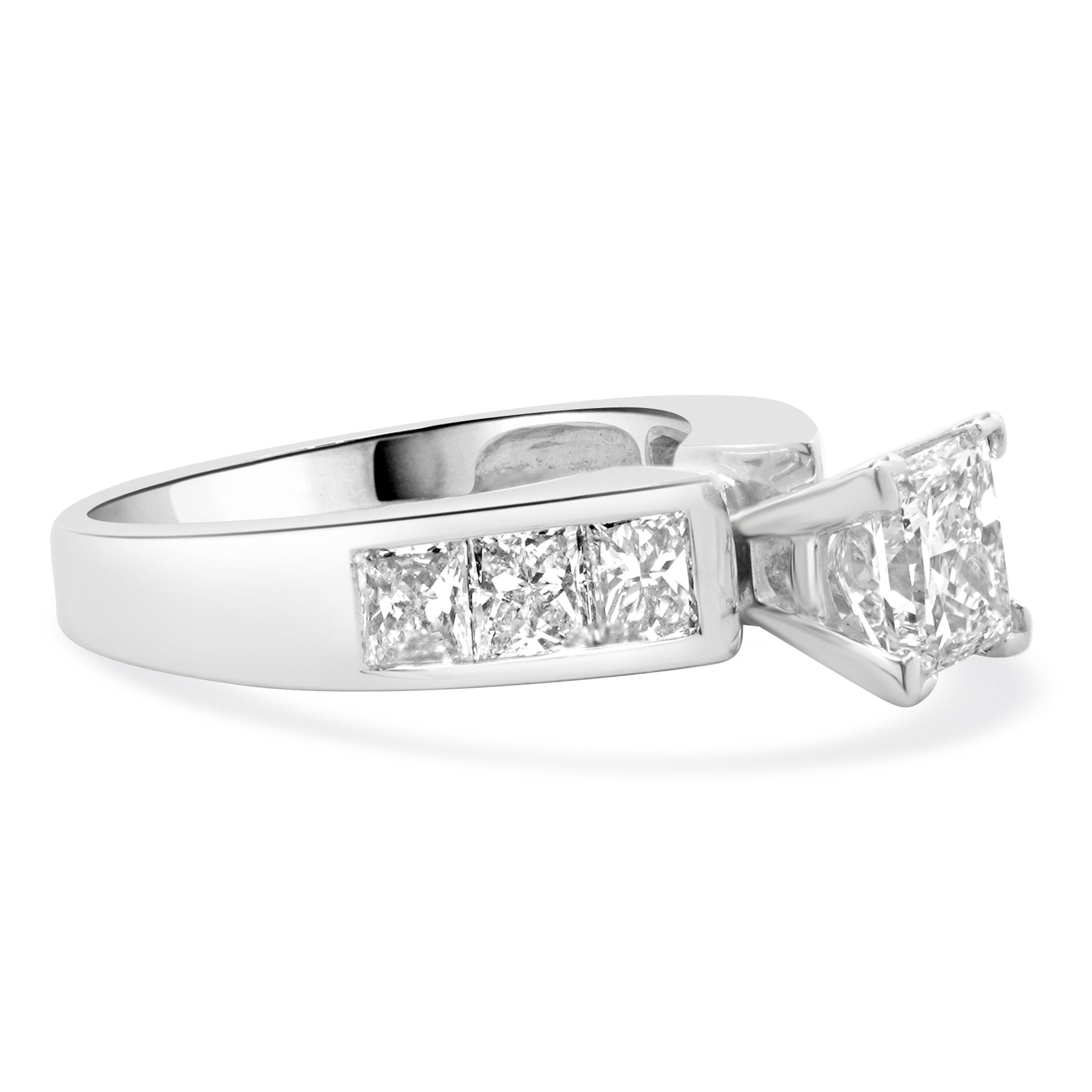 Women's 14 Karat White Gold Princess Cut Diamond Engagement Ring For Sale