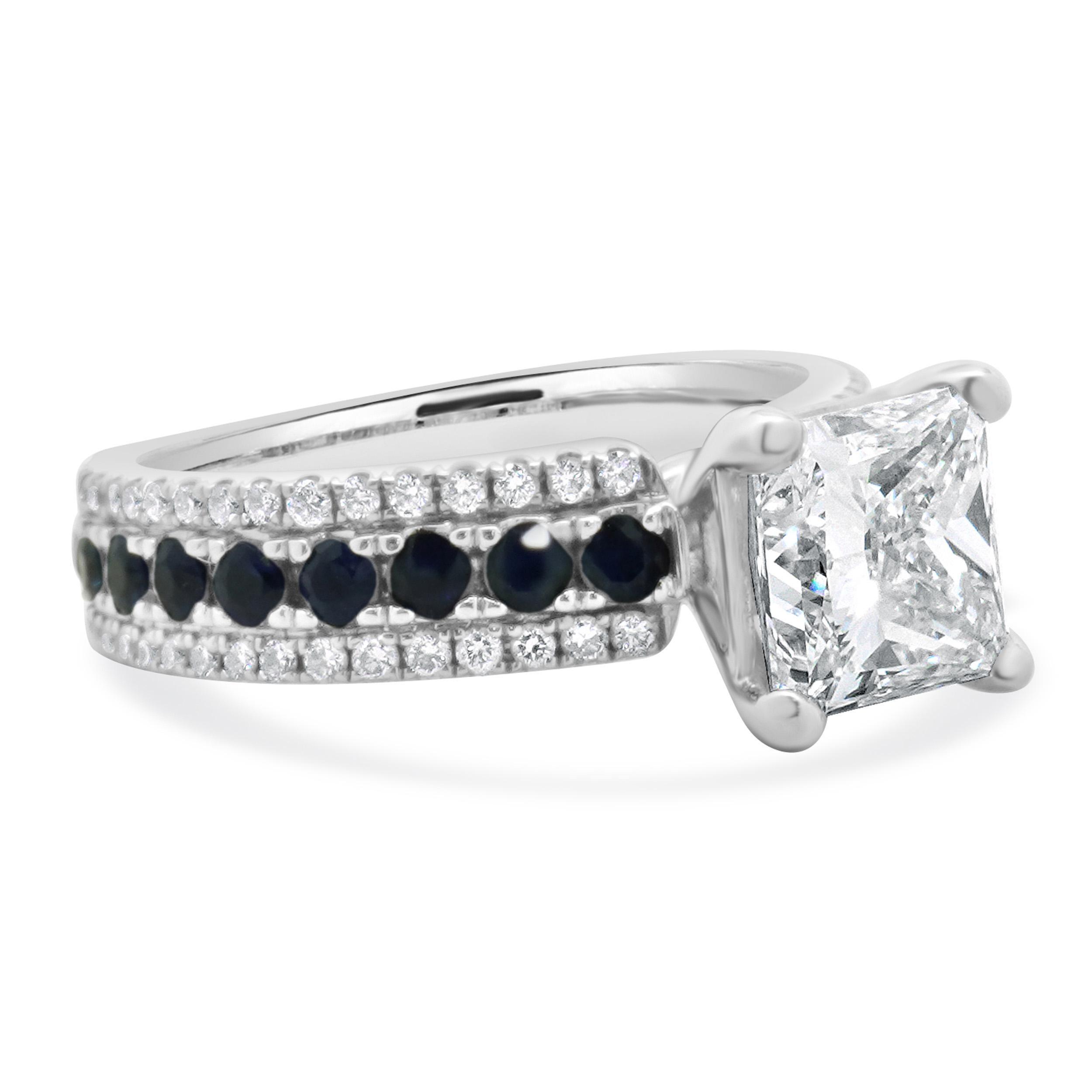 Women's 14 Karat White Gold Princess Cut Diamond Engagement Ring For Sale