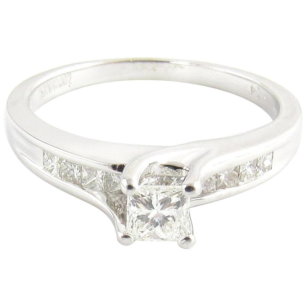 14 Karat White Gold Princess Cut Diamond Engagement Ring For Sale