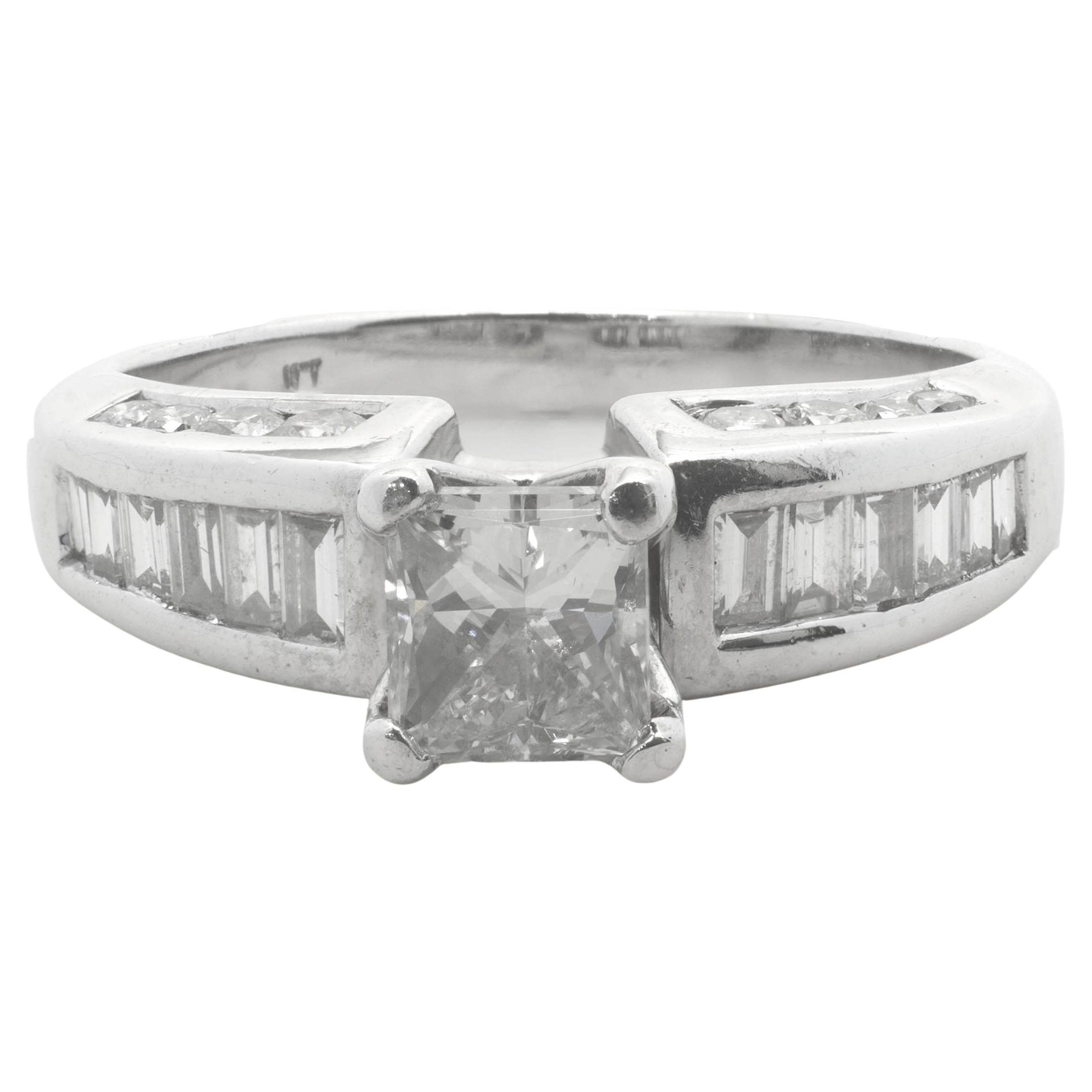 14 Karat White Gold Princess Cut Diamond Engagement Ring 1.16 Carat For