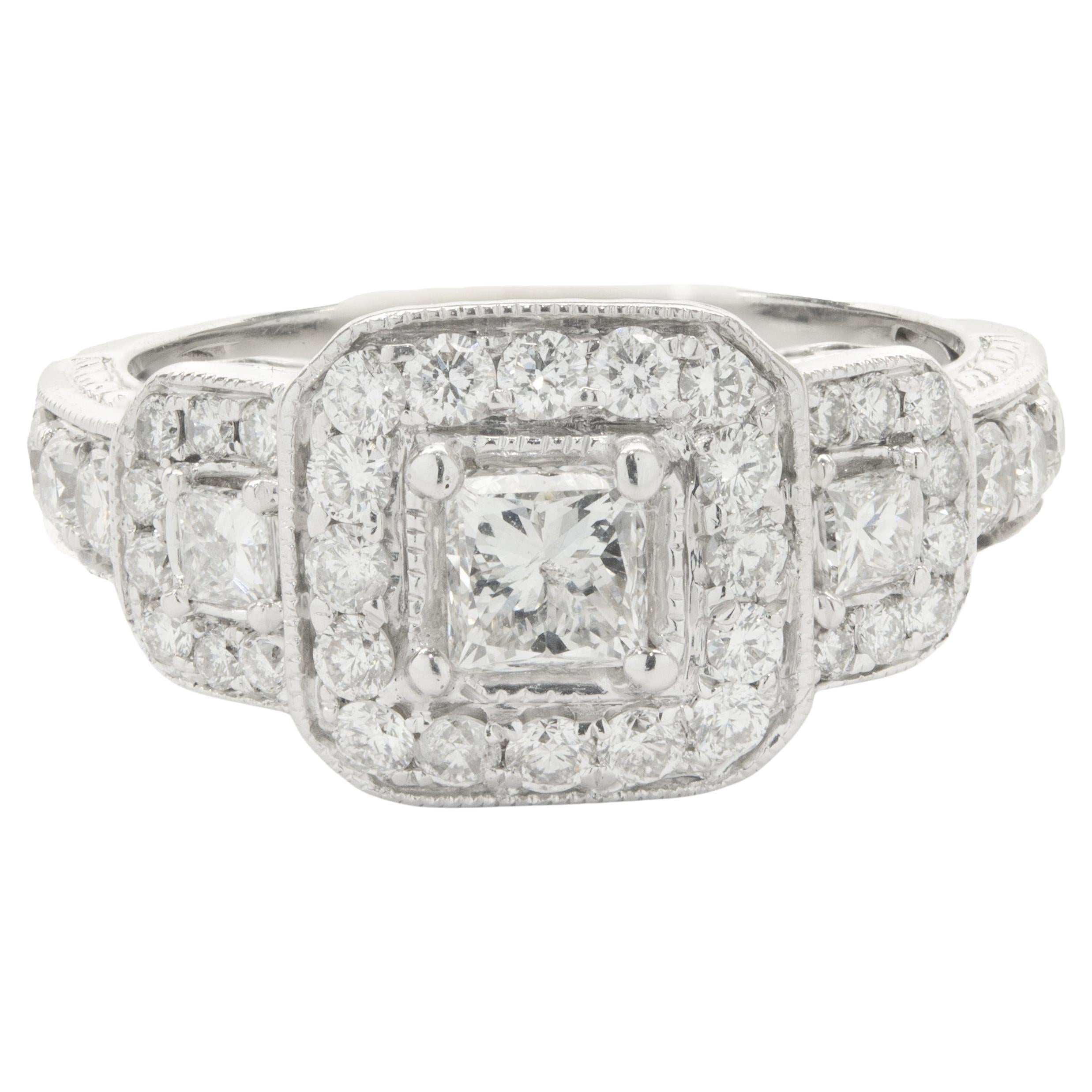 14 Karat White Gold Princess Cut Diamond Engagement Ring For Sale