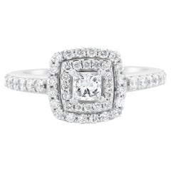 Bague de fiançailles en or blanc 14 carats avec diamant taille princesse