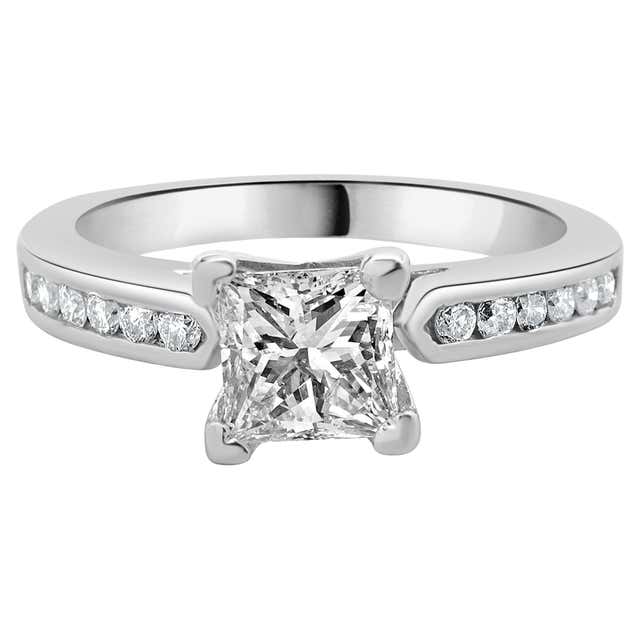 14 Karat White Gold Princess Cut Diamond Engagement Ring For Sale at ...