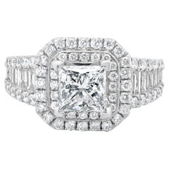 Bague de fiançailles en or blanc 14 carats avec diamant taille princesse
