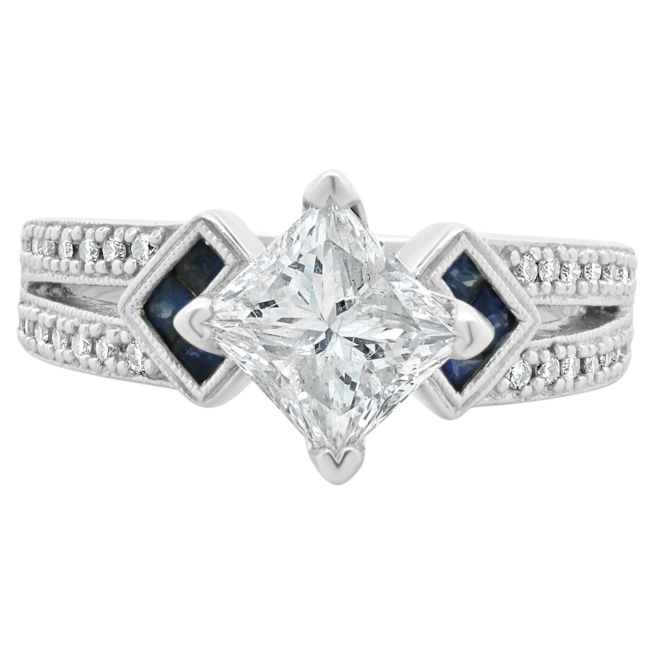 14 Karat White Gold Princess Cut Diamond Engagement Ring For Sale