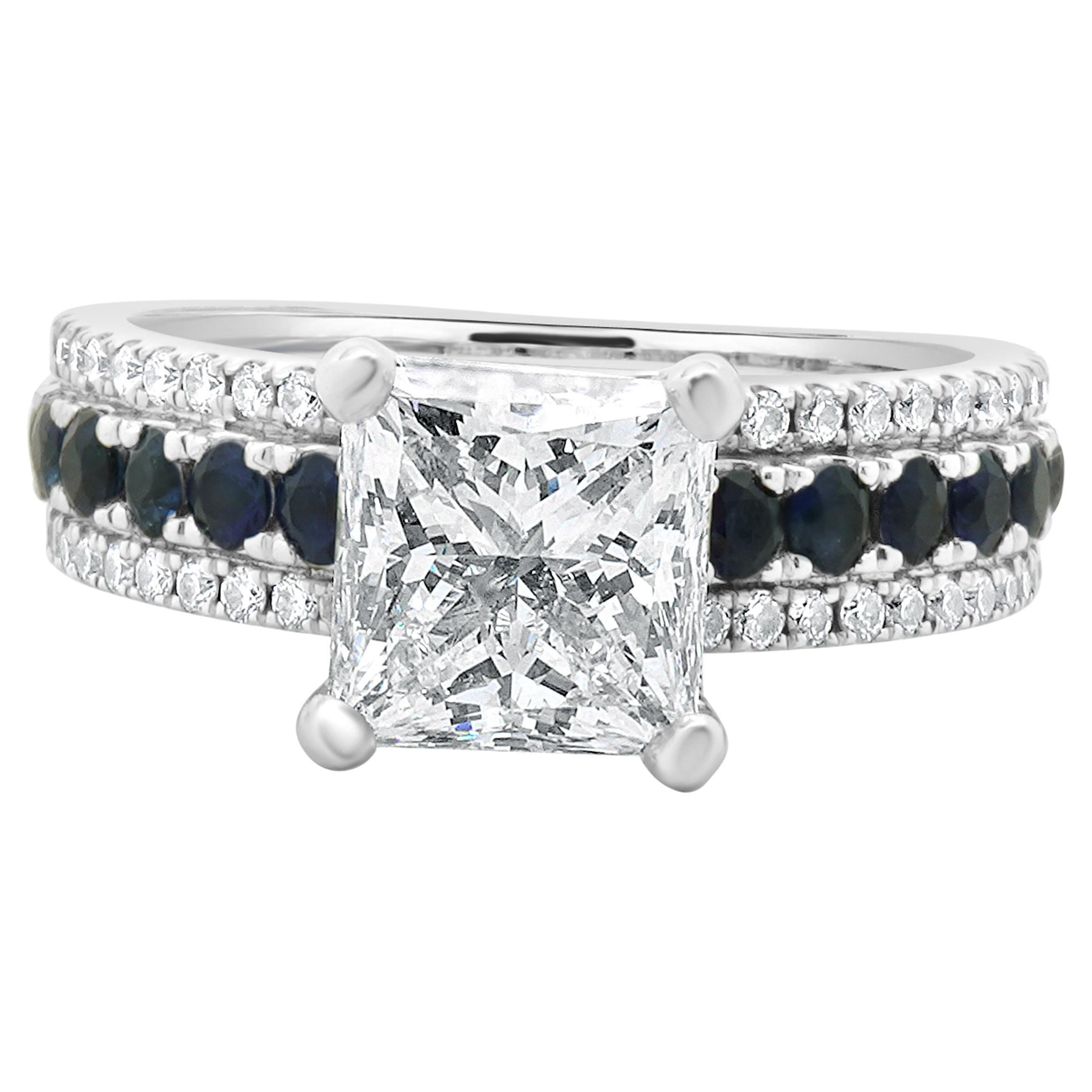 14 Karat White Gold Princess Cut Diamond Engagement Ring For Sale