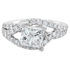 Bague de fiançailles en or blanc 14 carats avec diamant taille princesse