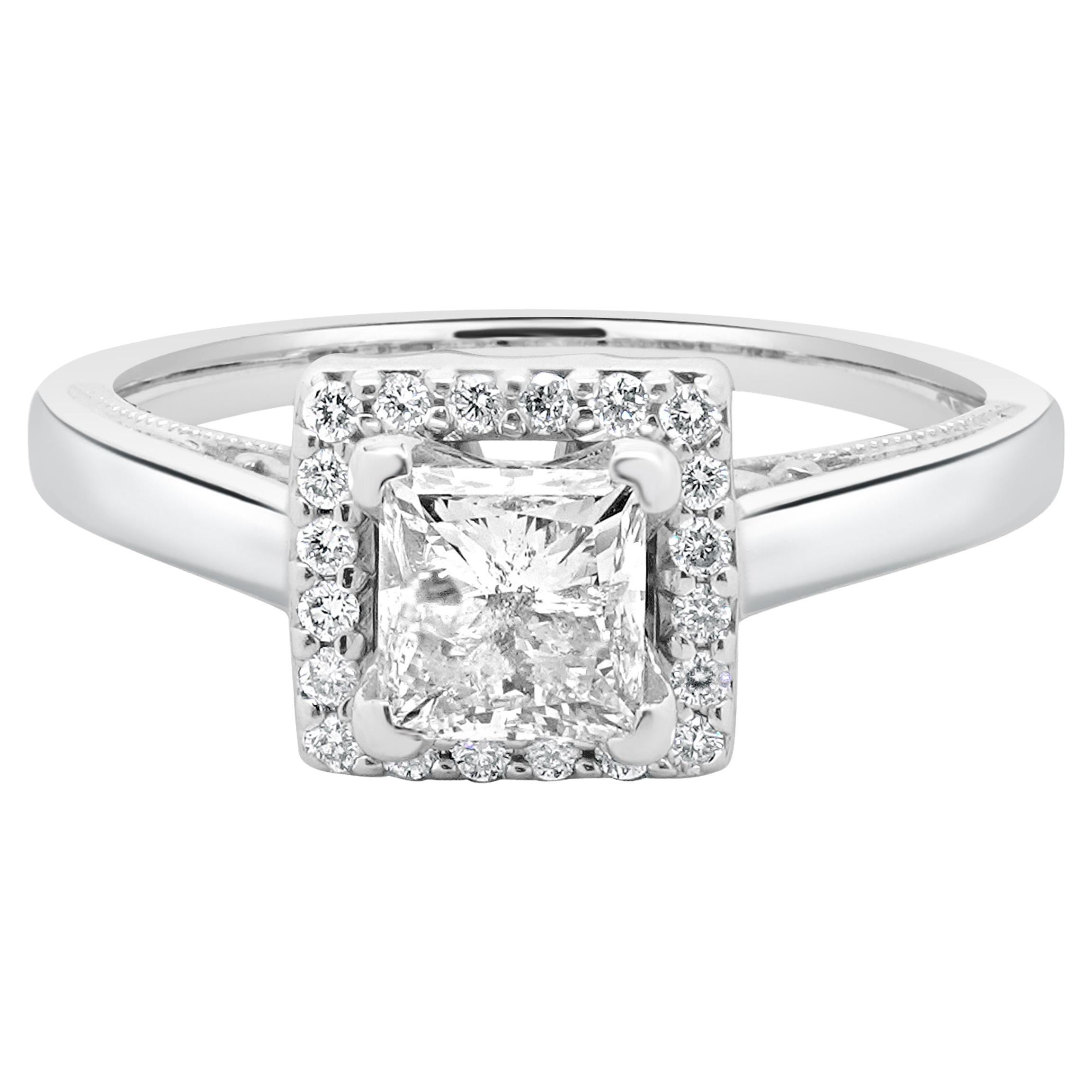 14 Karat White Gold Princess Cut Diamond Engagement Ring For Sale