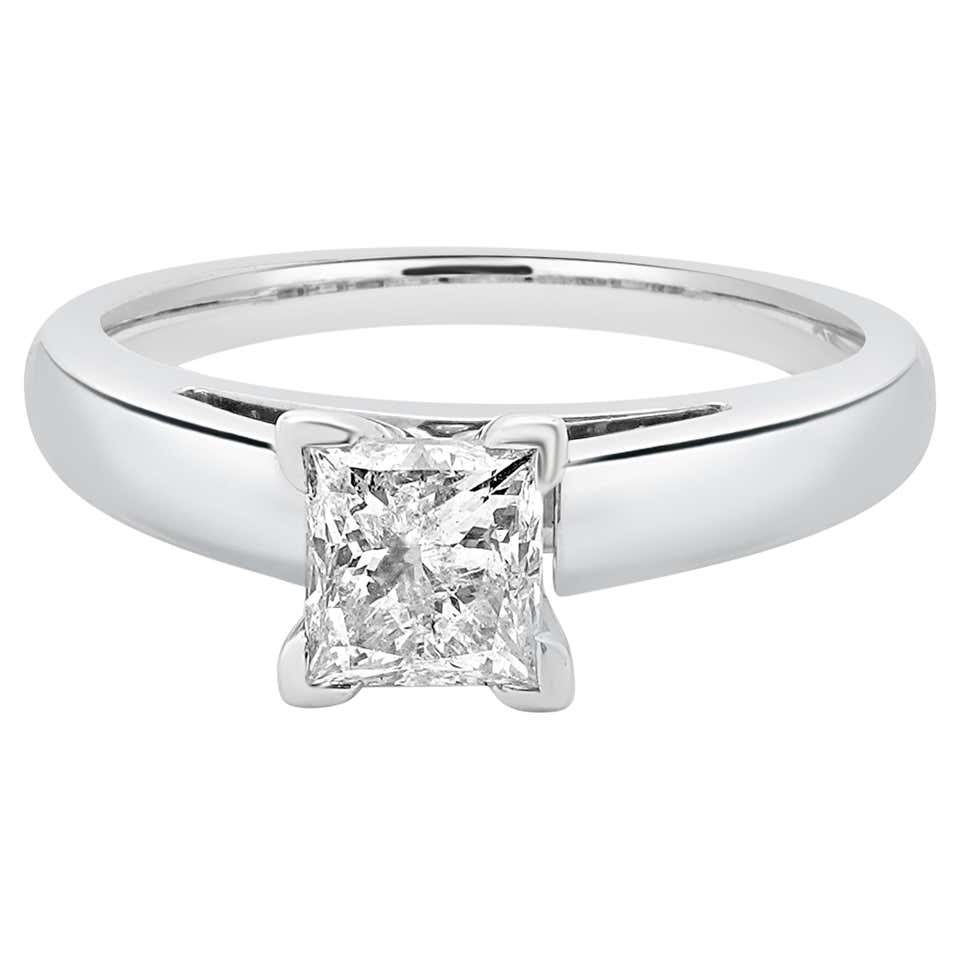 Princess Rentagle Ring 14 Karat White Gold Princess Cut Diamond Engagement Ring with Diamond ...