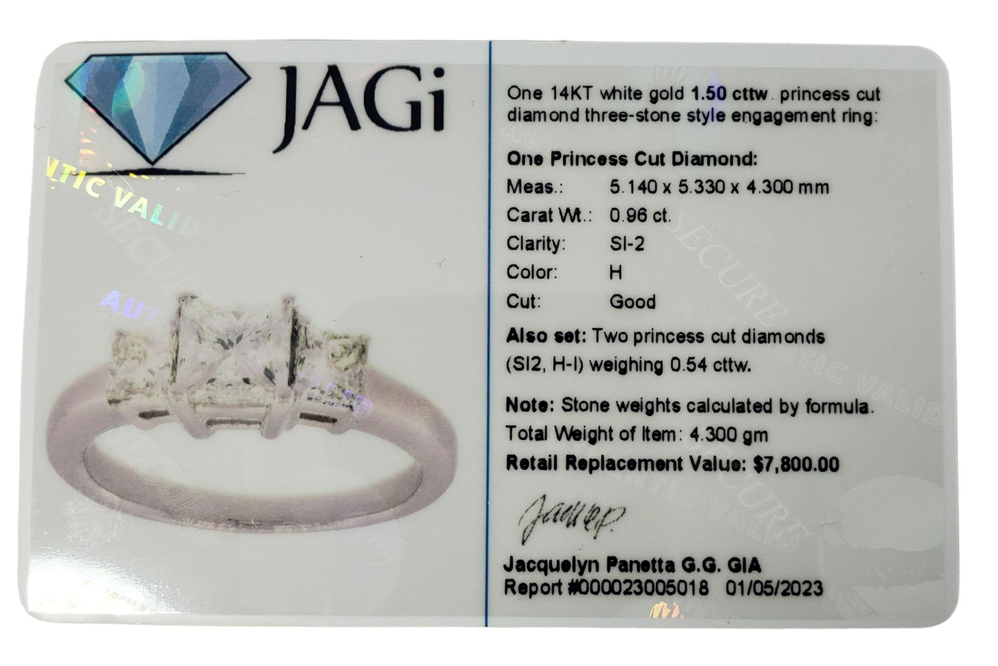 14 Karat White Gold Princess Cut Diamond Engagement Ring For Sale 3