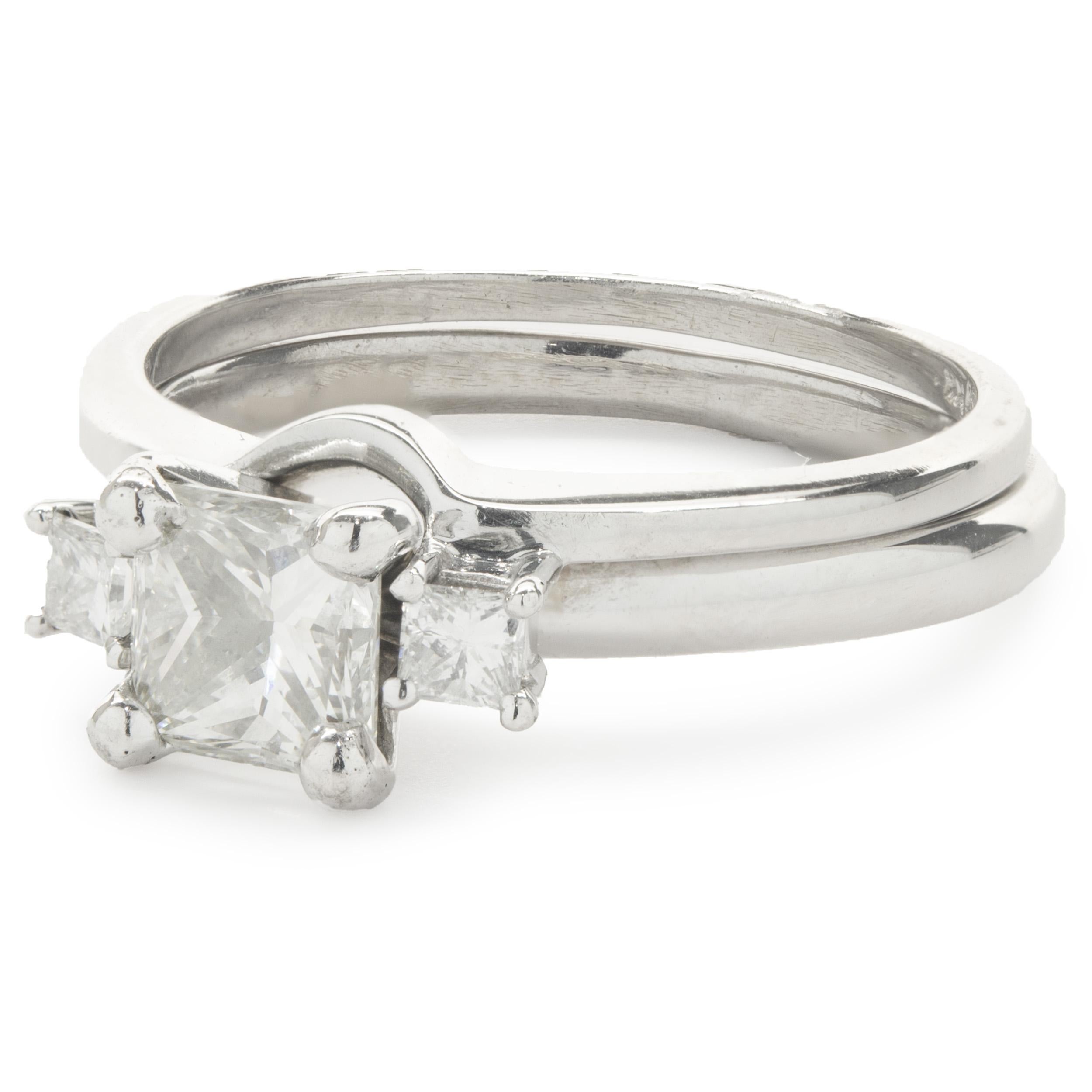 14 Karat White Gold Princess Cut Diamond Engagement Ring with Diamond Wrap Band In Excellent Condition For Sale In Scottsdale, AZ
