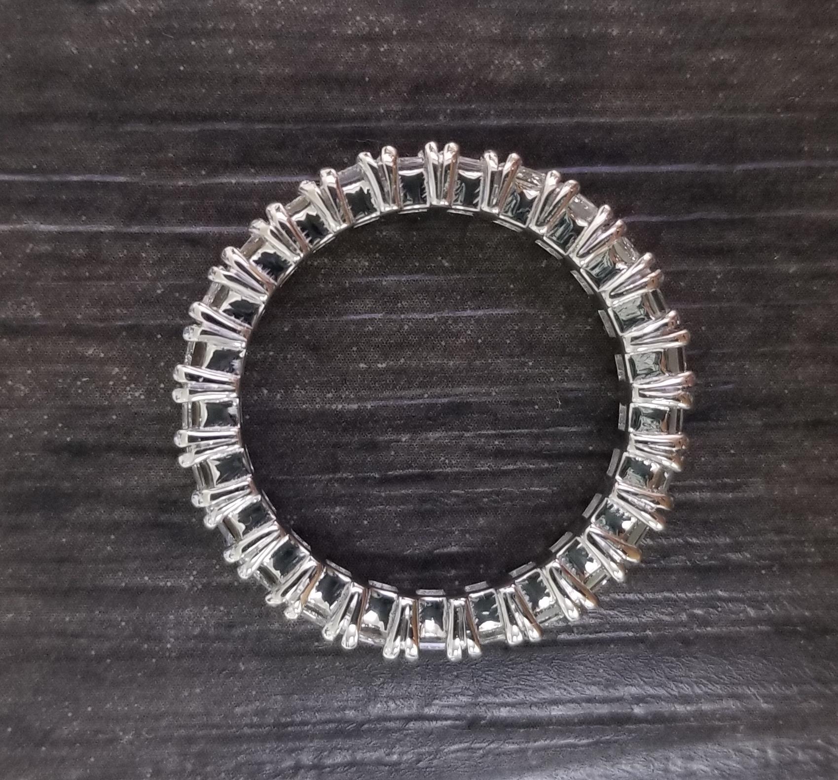 Art Deco 14 Karat White Gold Princess Cut Diamond Eternity Ring with 3.50 Carat For Sale