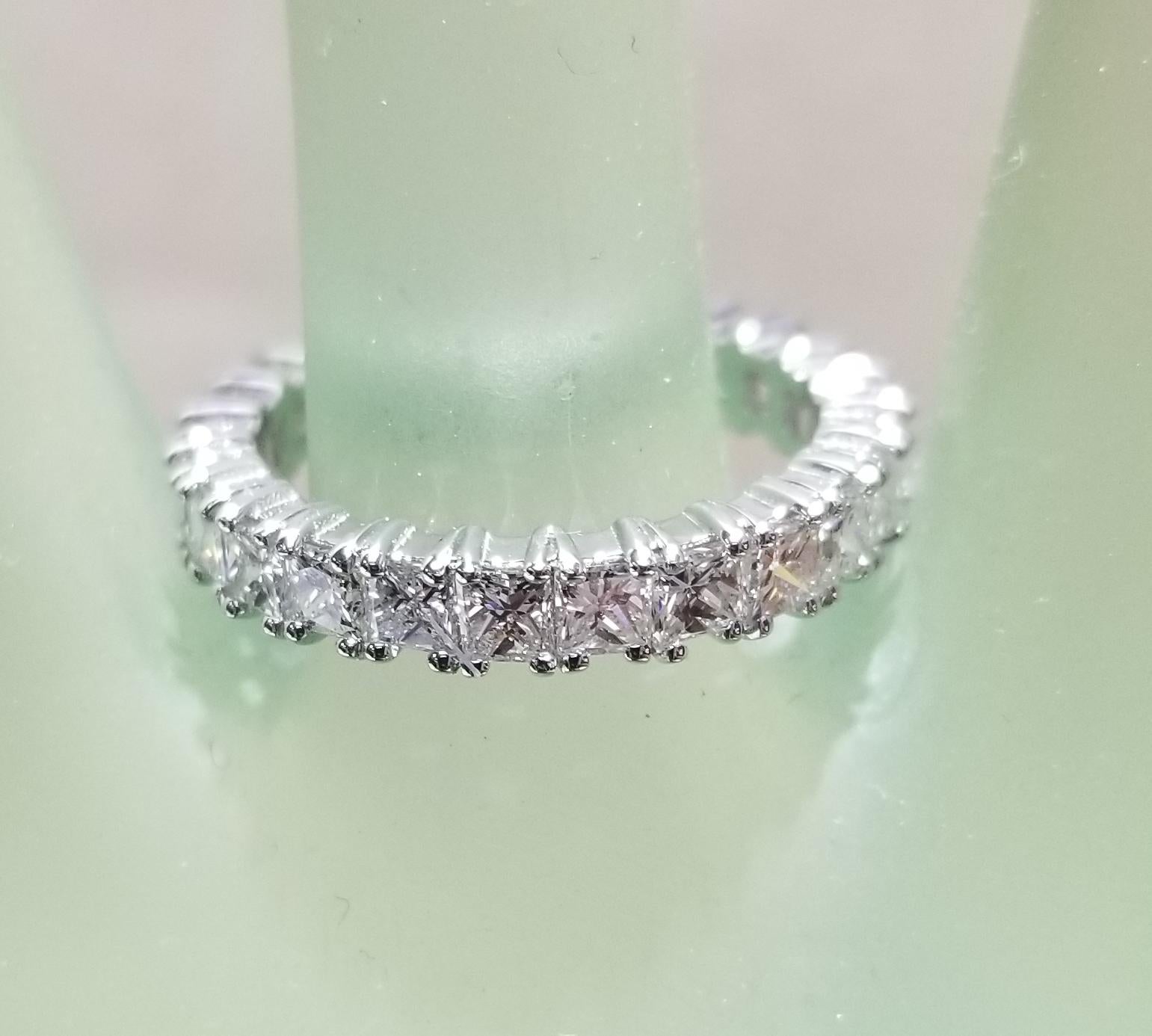 14 Karat White Gold Princess Cut Diamond Eternity Ring with 3.50 Carat In New Condition For Sale In Los Angeles, CA