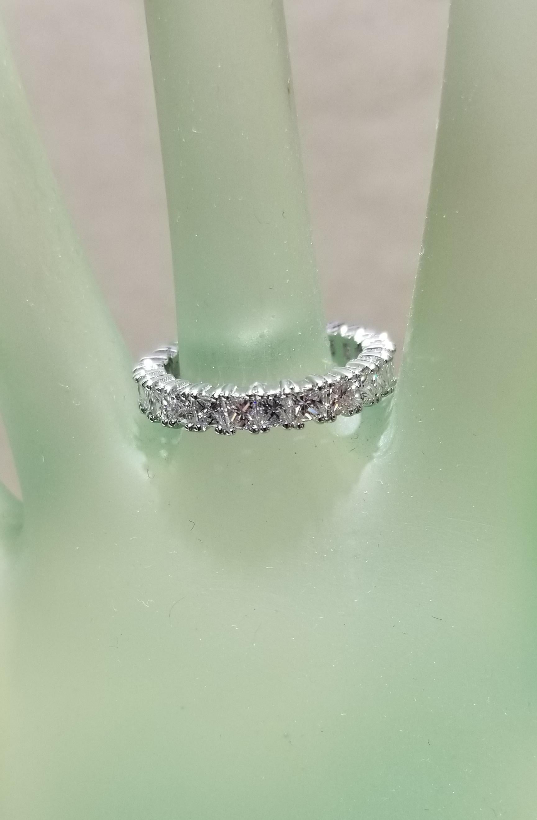 Women's 14 Karat White Gold Princess Cut Diamond Eternity Ring with 3.50 Carat For Sale