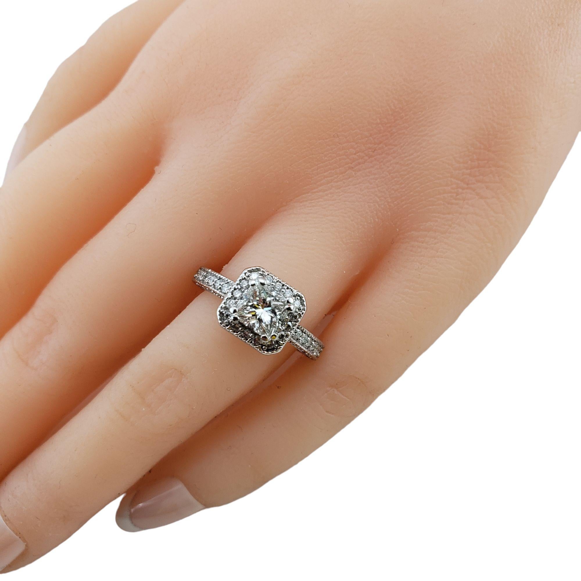 14 Karat White Gold Princess Cut Diamond Halo Engagement Ring For Sale 3