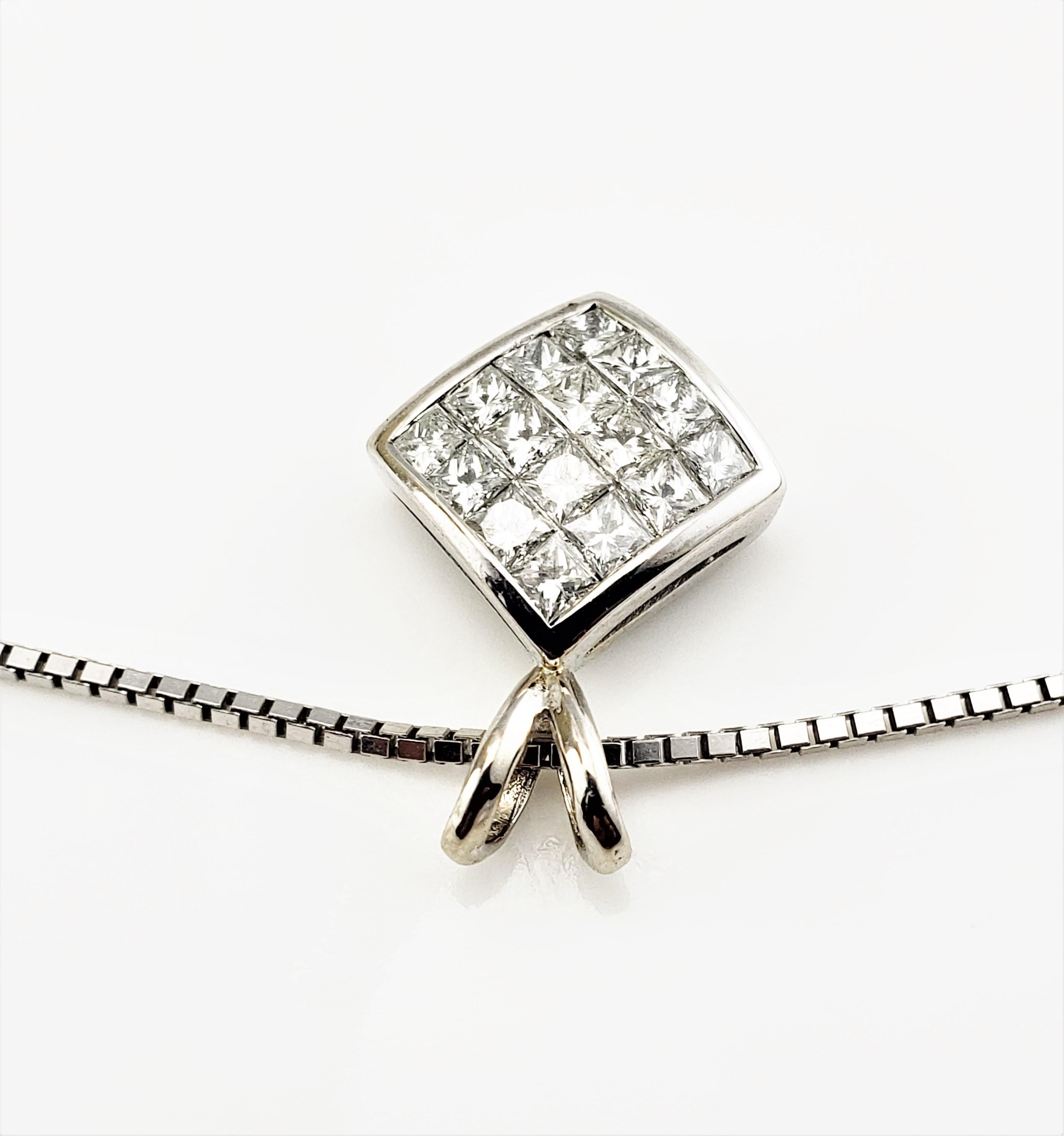 14 Karat Weißgold Princess Cut Diamant-Anhänger-Halskette Damen im Angebot