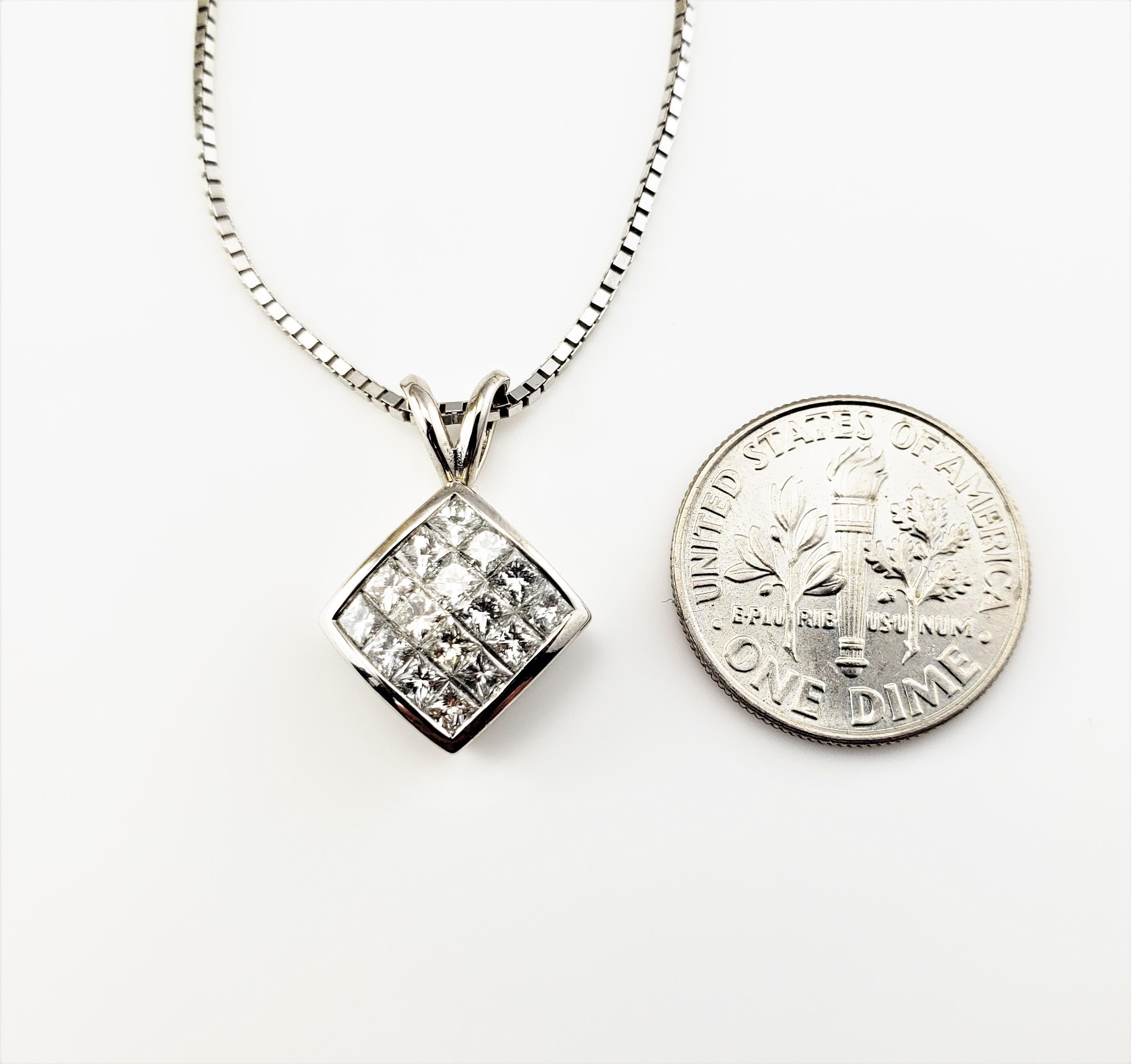 Women's 14 Karat White Gold Princess Cut Diamond Pendant Necklace For Sale