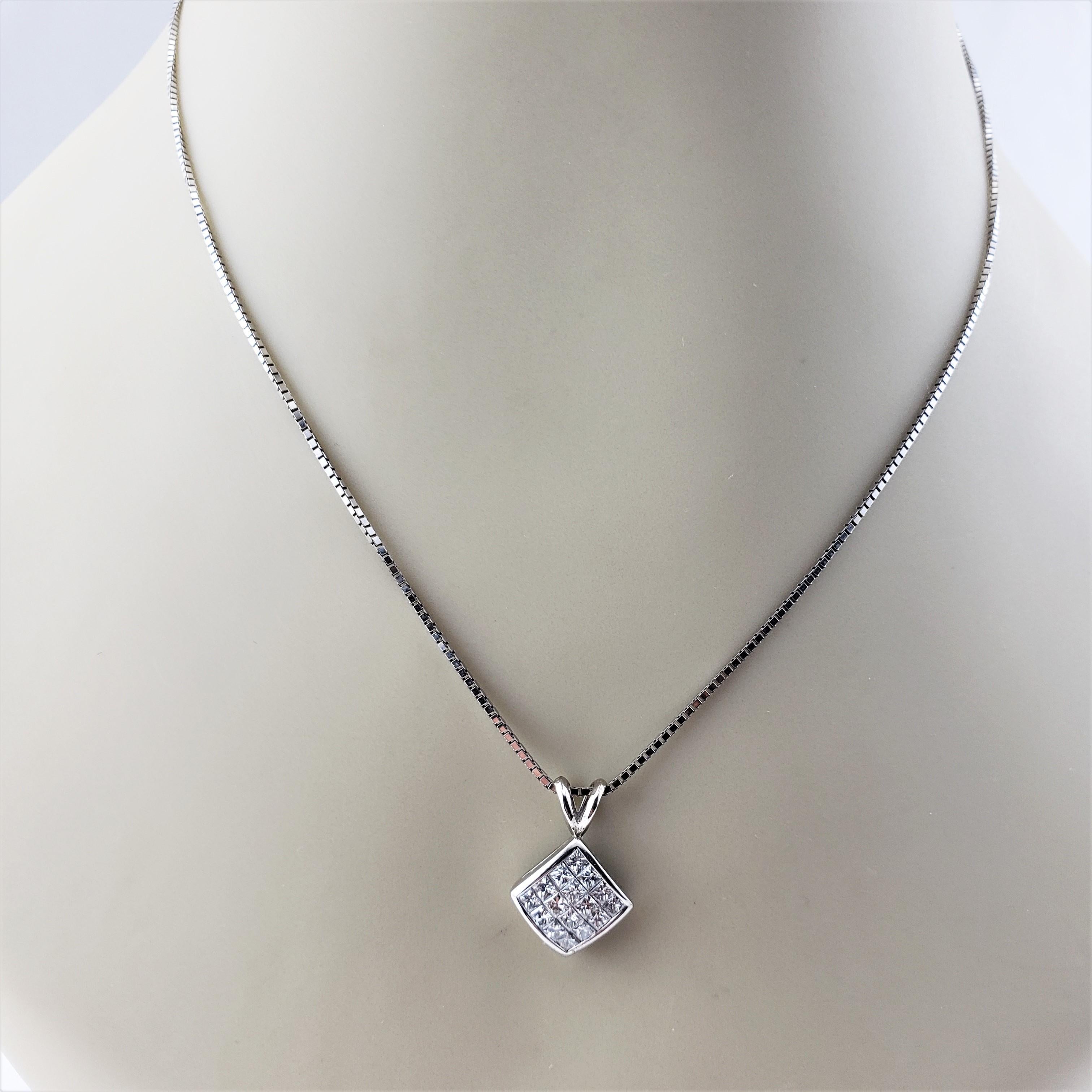 14 Karat White Gold Princess Cut Diamond Pendant Necklace For Sale 1