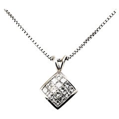14 Karat White Gold Princess Cut Diamond Pendant Necklace