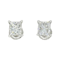 14 Karat White Gold Princess Cut Diamond Screw Back Stud Earrings of 1.45 Carat