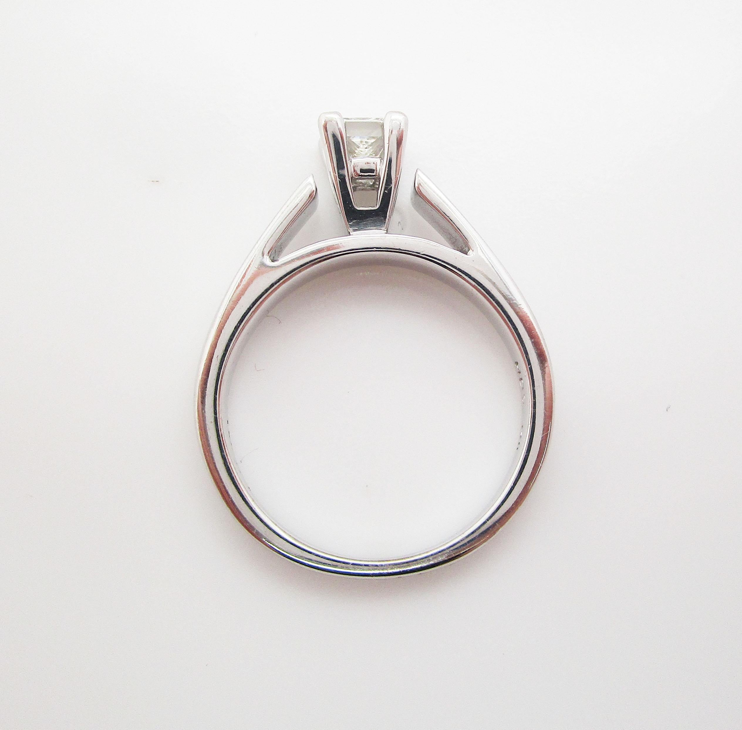 14 Karat White Gold Princess Cut Diamond Solitaire Engagement Ring For Sale 5