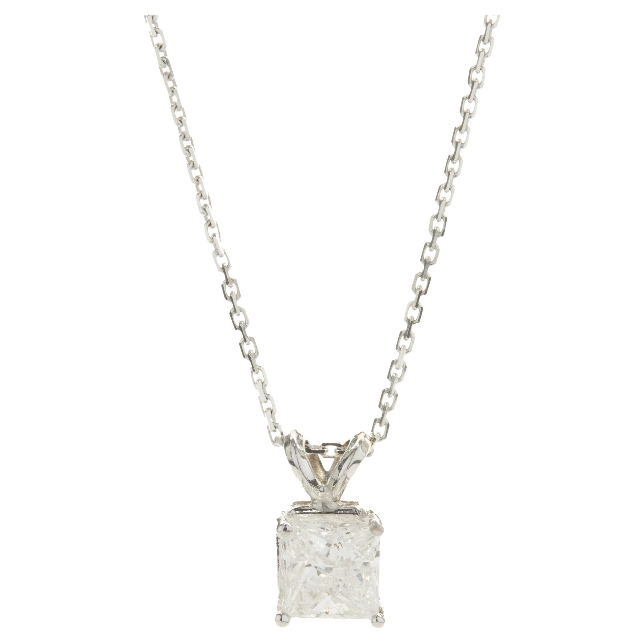 14 Karat White Gold Princess Cut Diamond Solitaire Necklace