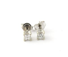 14 Karat White Gold Princess Cut Diamond Stud Earrings .24 Carat Twt