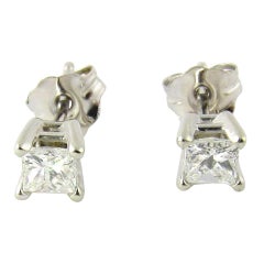 Vintage 14 Karat White Gold Princess Cut Diamond Stud Earrings .33 Carat