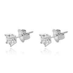 14 Karat White Gold Princess Cut Diamond Stud Earrings