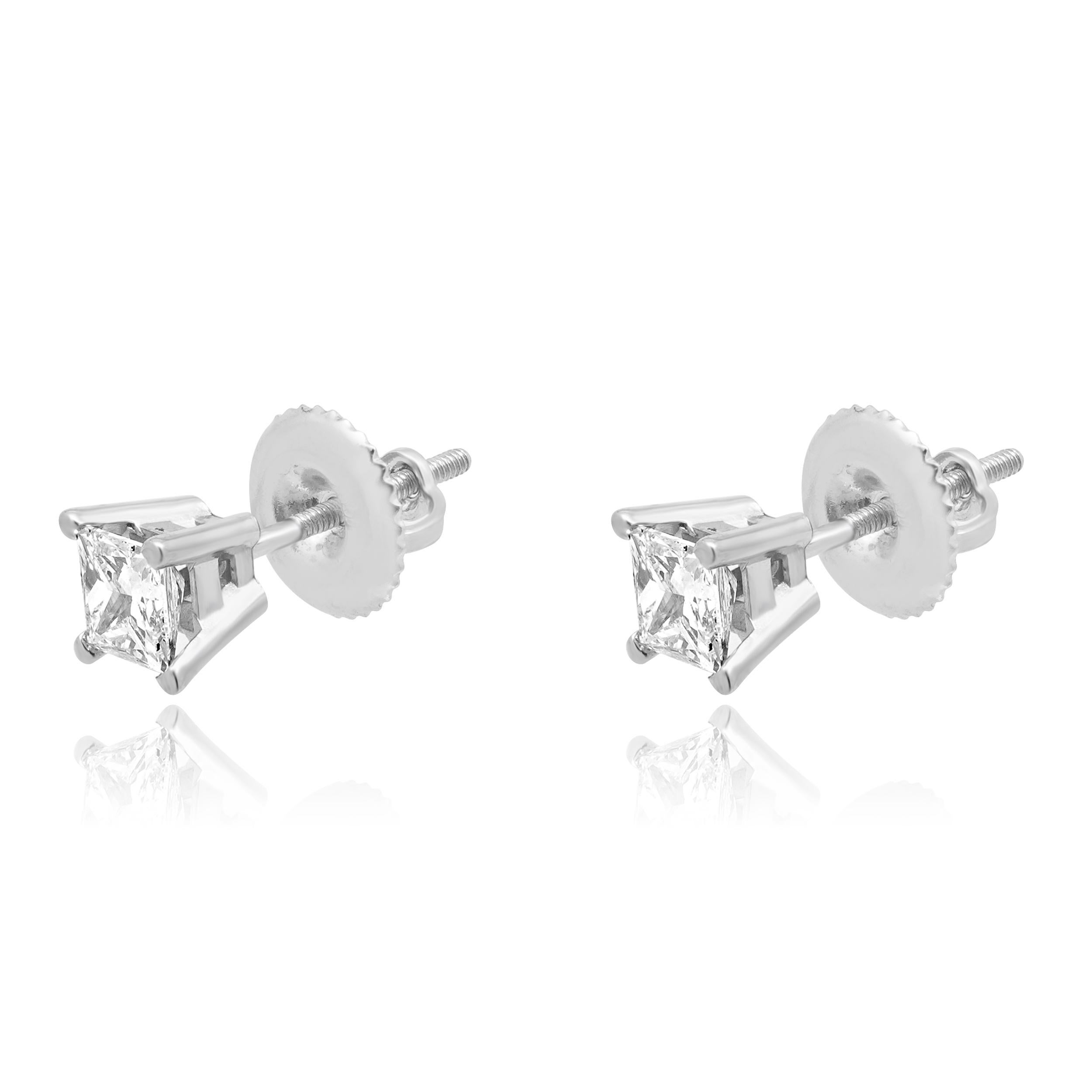 Matériau : Or blanc 14k
Diamants : 2 tailles princesse = 0,60cttw
Couleur : I+I
Clarté : SI1
Poids : 0,9 grammes
