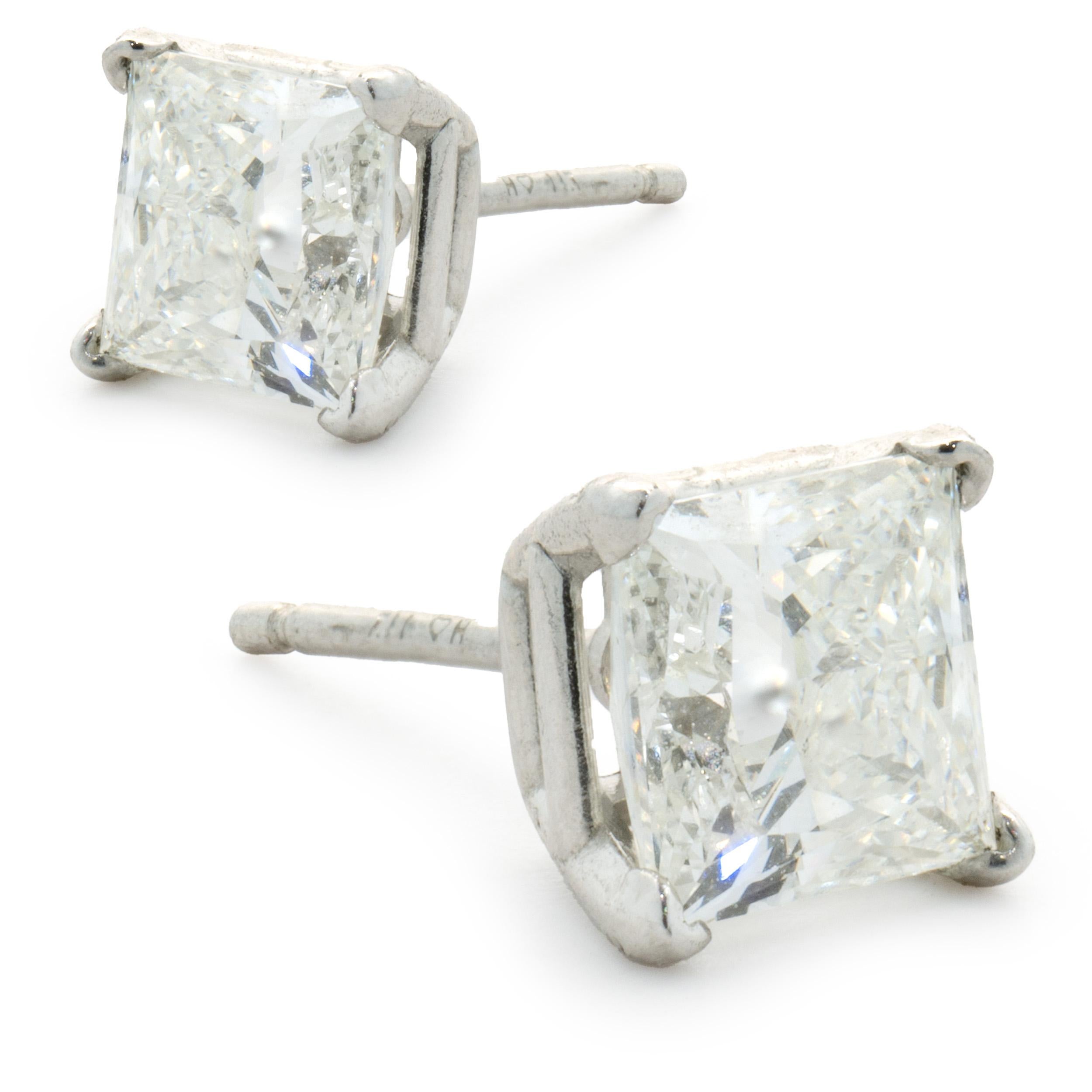 Women's 14 Karat White Gold Princess Cut Diamond Stud Earrings	 For Sale
