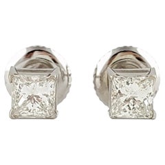 14 Karat White Gold Princess Cut Diamond Stud Earrings