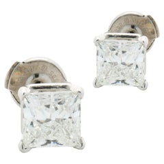 14 Karat White Gold Princess Cut Diamond Stud Earrings	