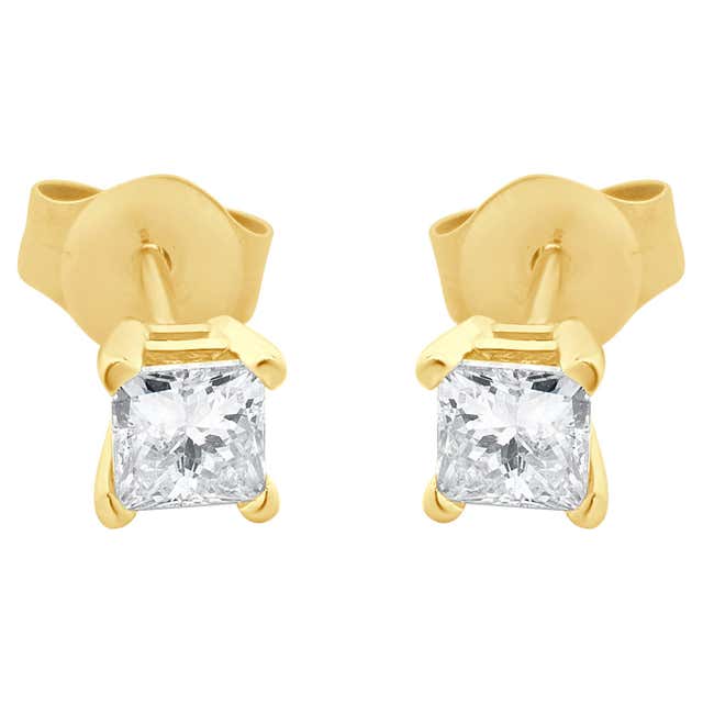 14 Karat White Gold Princess Cut Diamond Stud Earrings For Sale at 1stDibs
