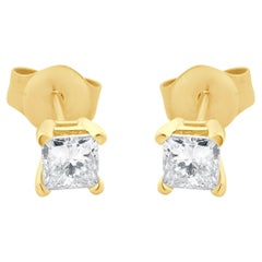 14 Karat Yellow Gold Princess Cut Diamond Stud Earrings