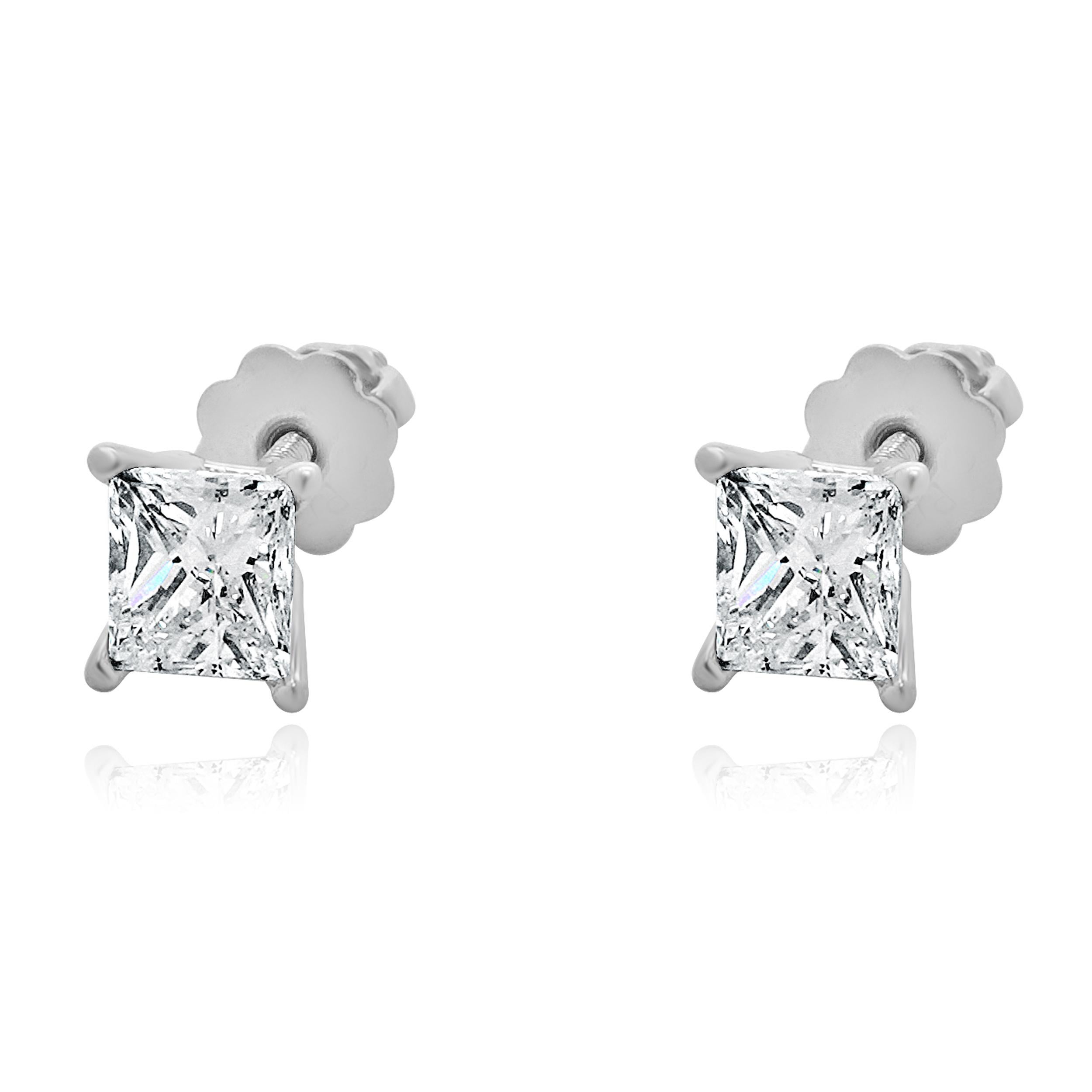 Platinum Princess Cut Diamond Stud Earrings