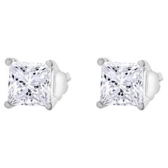 14 Karat White Gold Princess Cut Diamond Stud Earrings