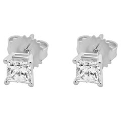 14 Karat White Gold Princess Cut Diamond Stud Earrings