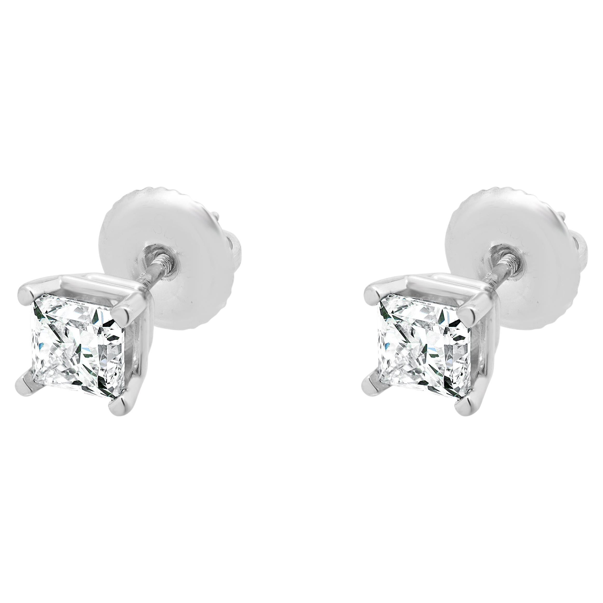 14 Karat Weißgold Diamant-Ohrstecker mit Prinzessinnenschliff