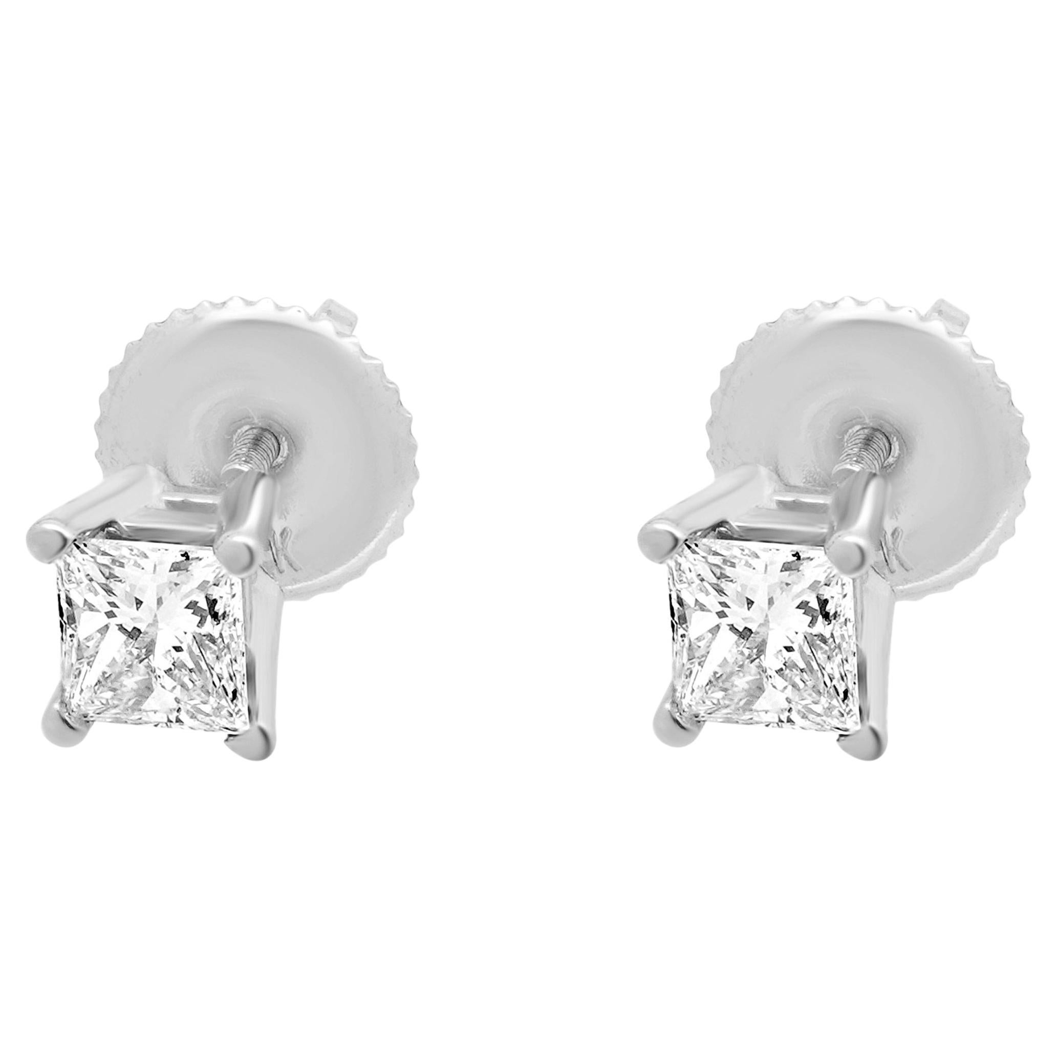 14 Karat Weißgold Diamant-Ohrstecker mit Prinzessinnenschliff