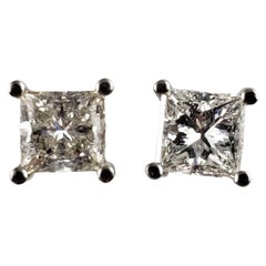 14 Karat White Gold Princess Cut Diamond Stud Earrings JAGi Certified
