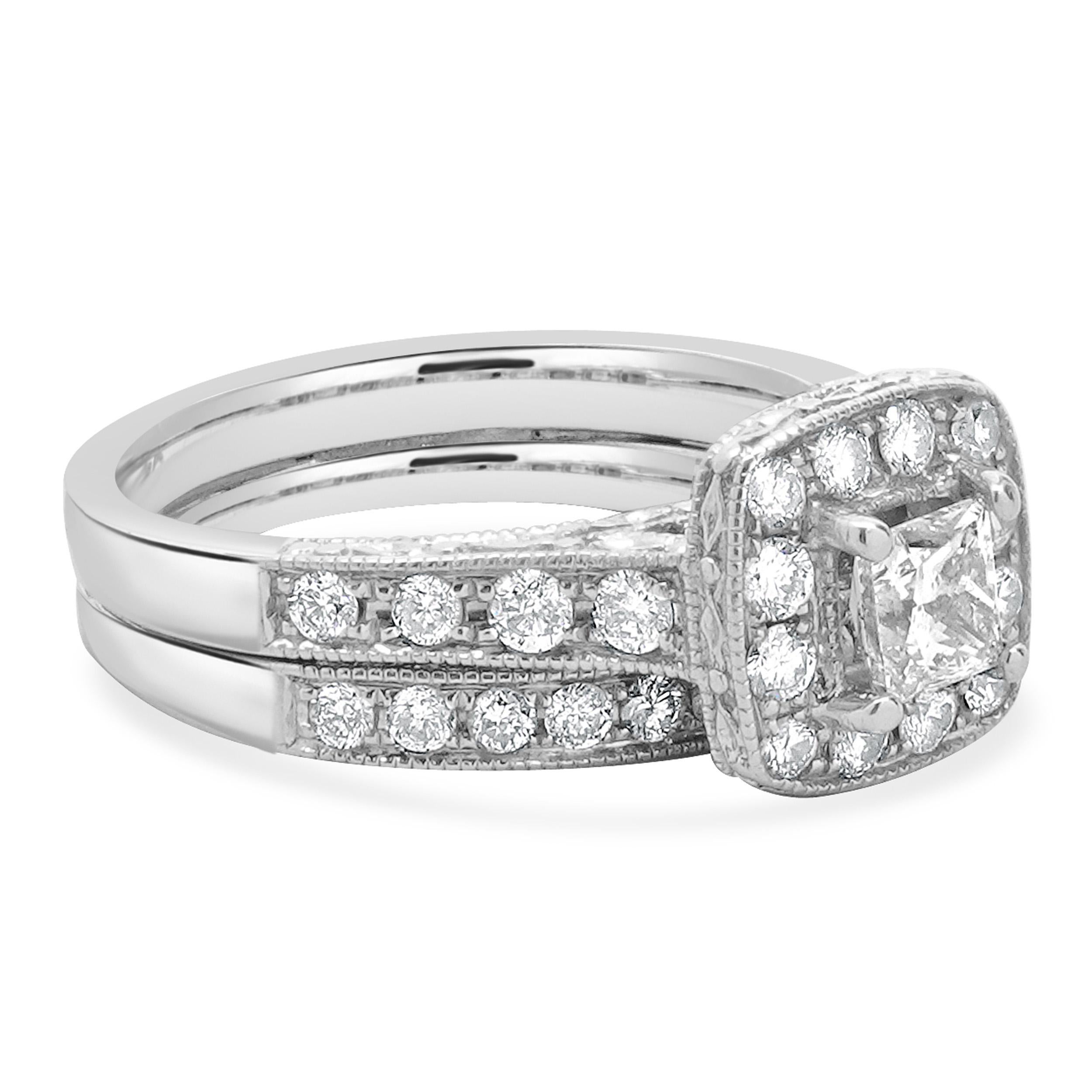 Parure de mariage en or blanc 14 carats avec diamants taille princesse Excellent état - En vente à Scottsdale, AZ