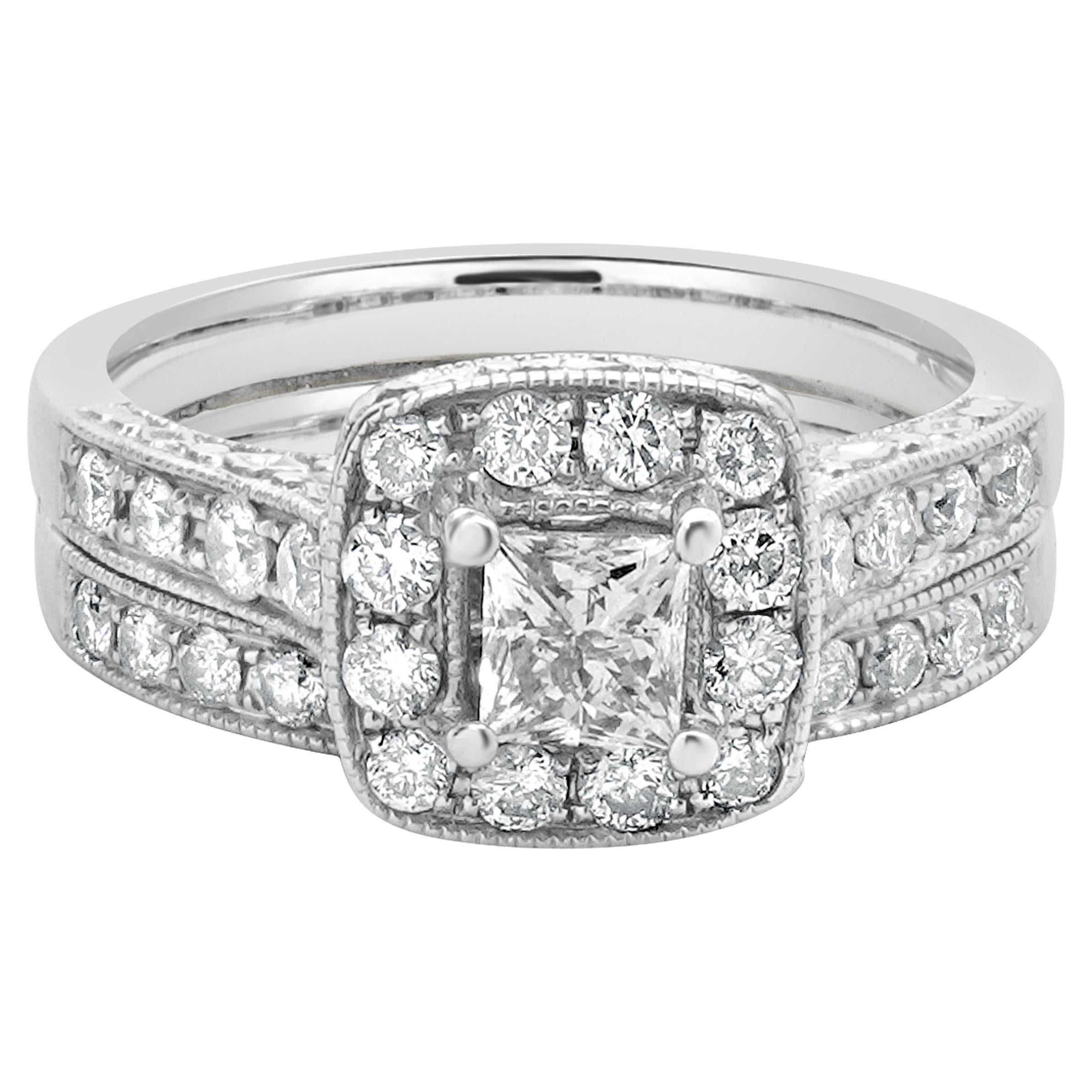 14 Karat White Gold Princess Cut Diamond Wedding Set