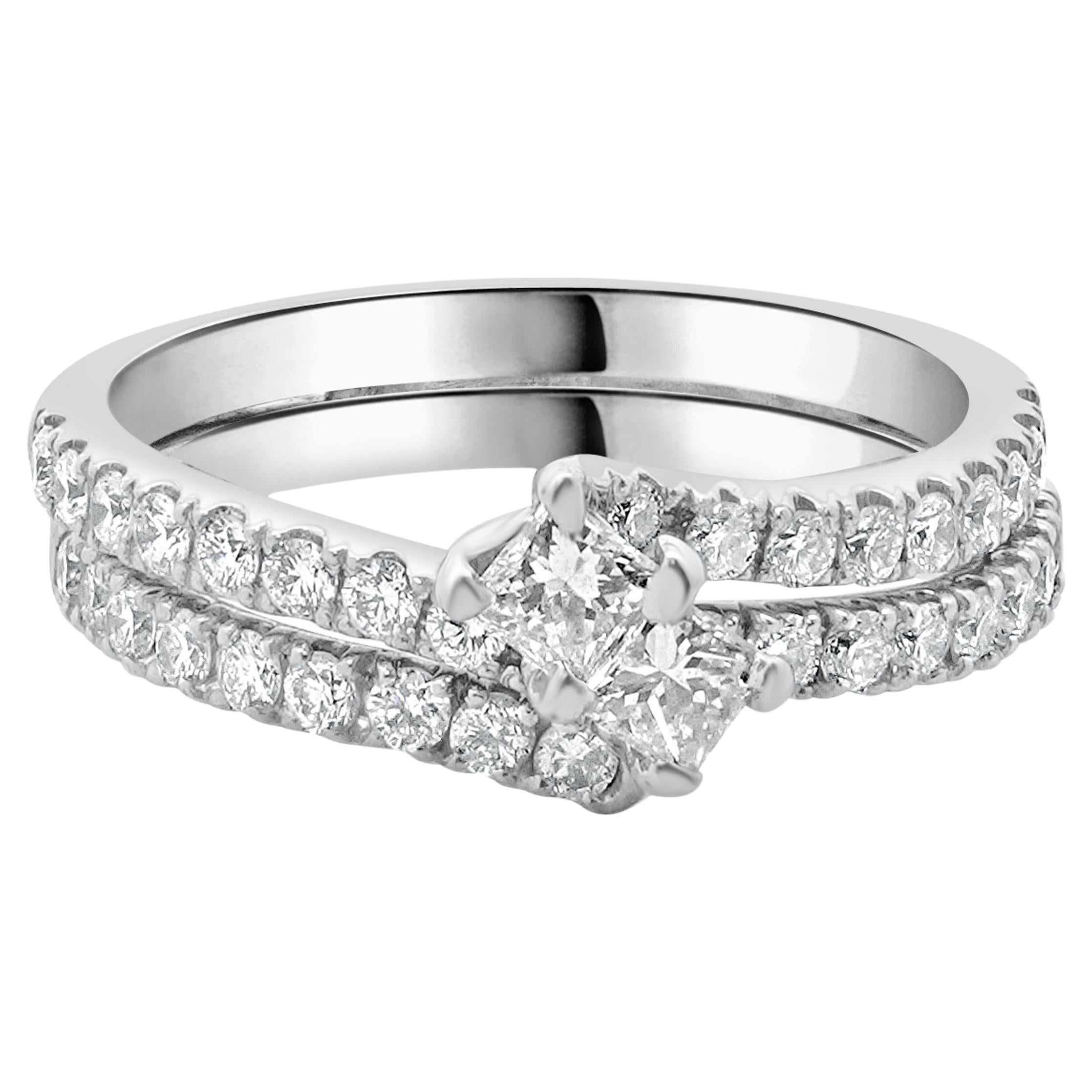 14 Karat White Gold Princess Cut Diamond Wedding Set