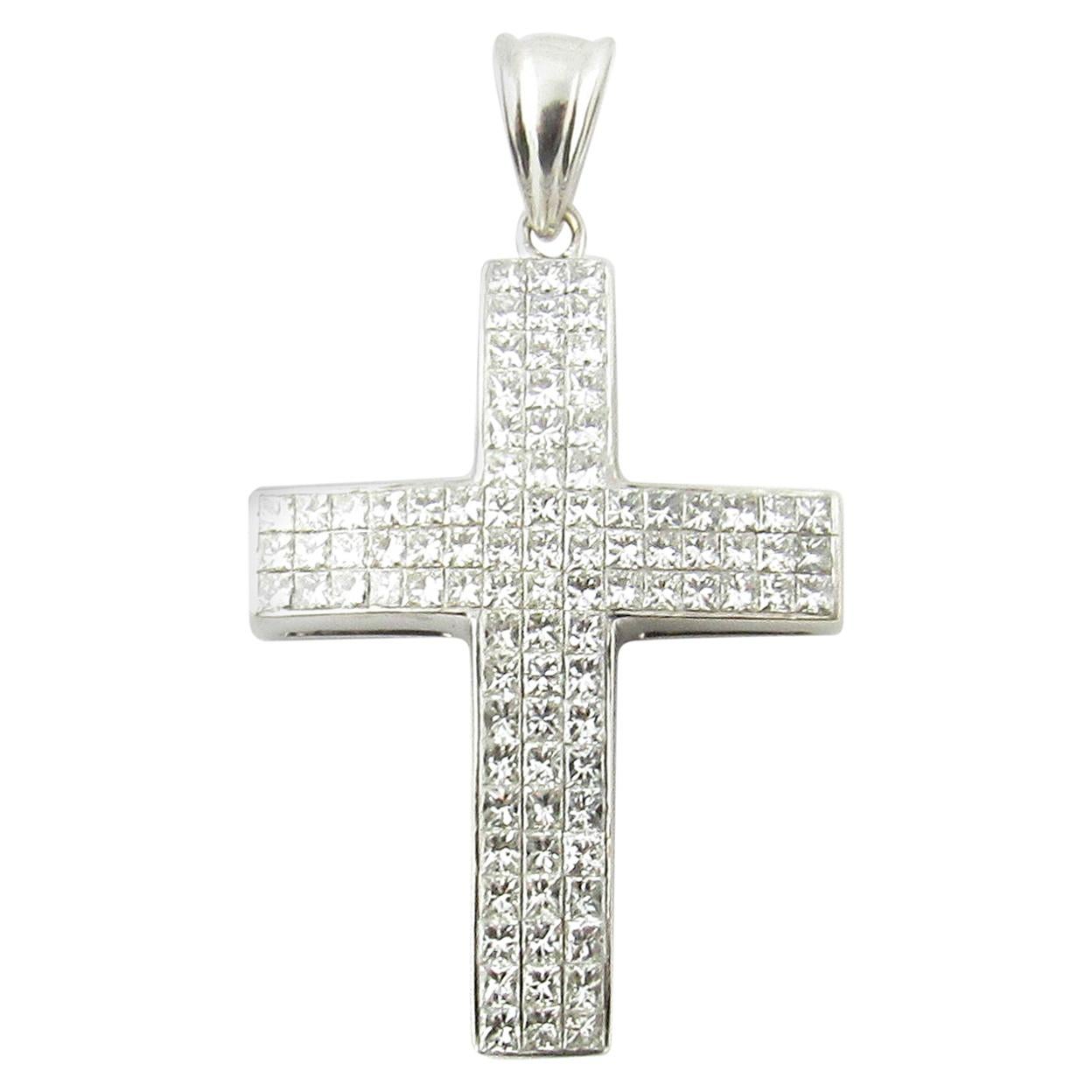 14 Karat White Gold Princess Diamond Cross Pendant