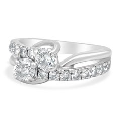 14 Karat White Gold Prong Set Double Round Brilliant Cut Diamond Engagement Ring